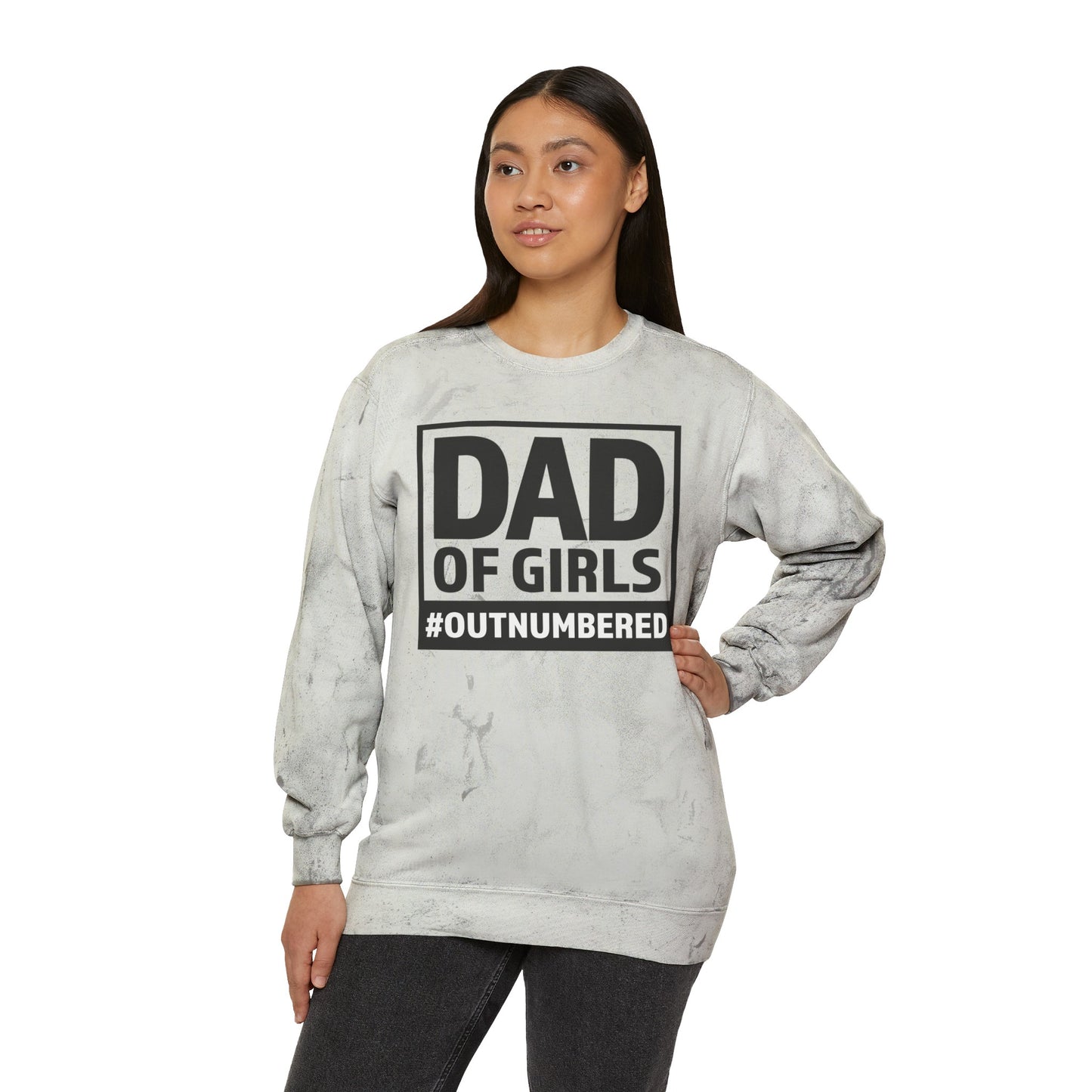 Dad of Girls, Outnumbered Color Blast Crewneck Sweatshirt