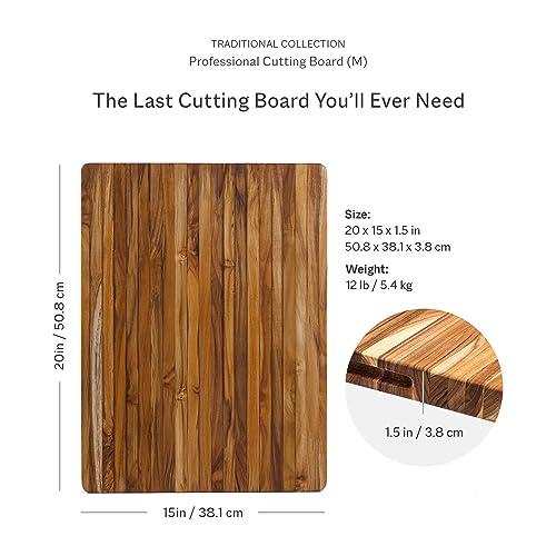 Teakhaus Cutting Board Large L Wood Cutting Board with Grip Handles Reversible Teak Edge Grain Wood Knife Friendly FSC Certified