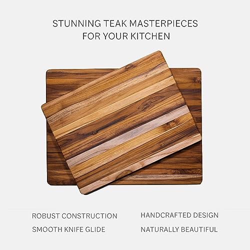 Teakhaus Cutting Board Large L Wood Cutting Board with Grip Handles Reversible Teak Edge Grain Wood Knife Friendly FSC Certified