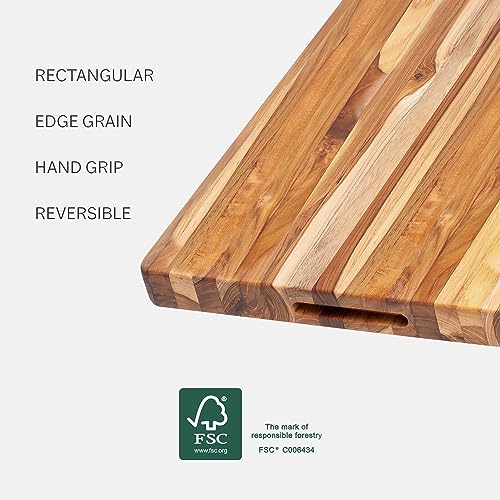 Teakhaus Cutting Board Large L Wood Cutting Board with Grip Handles Reversible Teak Edge Grain Wood Knife Friendly FSC Certified