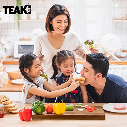 Teakhaus Cutting Board Large L Wood Cutting Board with Grip Handles Reversible Teak Edge Grain Wood Knife Friendly FSC Certified