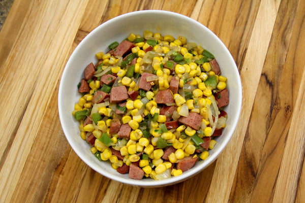 One-Pan Corn, Pepper, Smoked Sausage & Onion Skillet